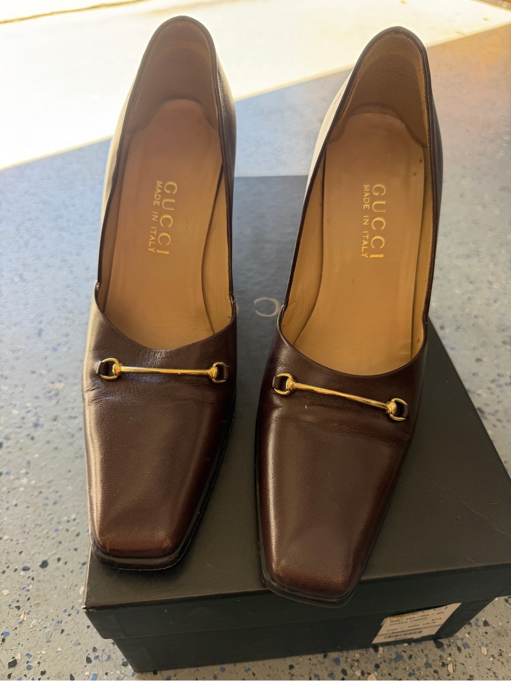 Gucci Vintage Brown Leather Horsebit Pumps Heels Size 7B